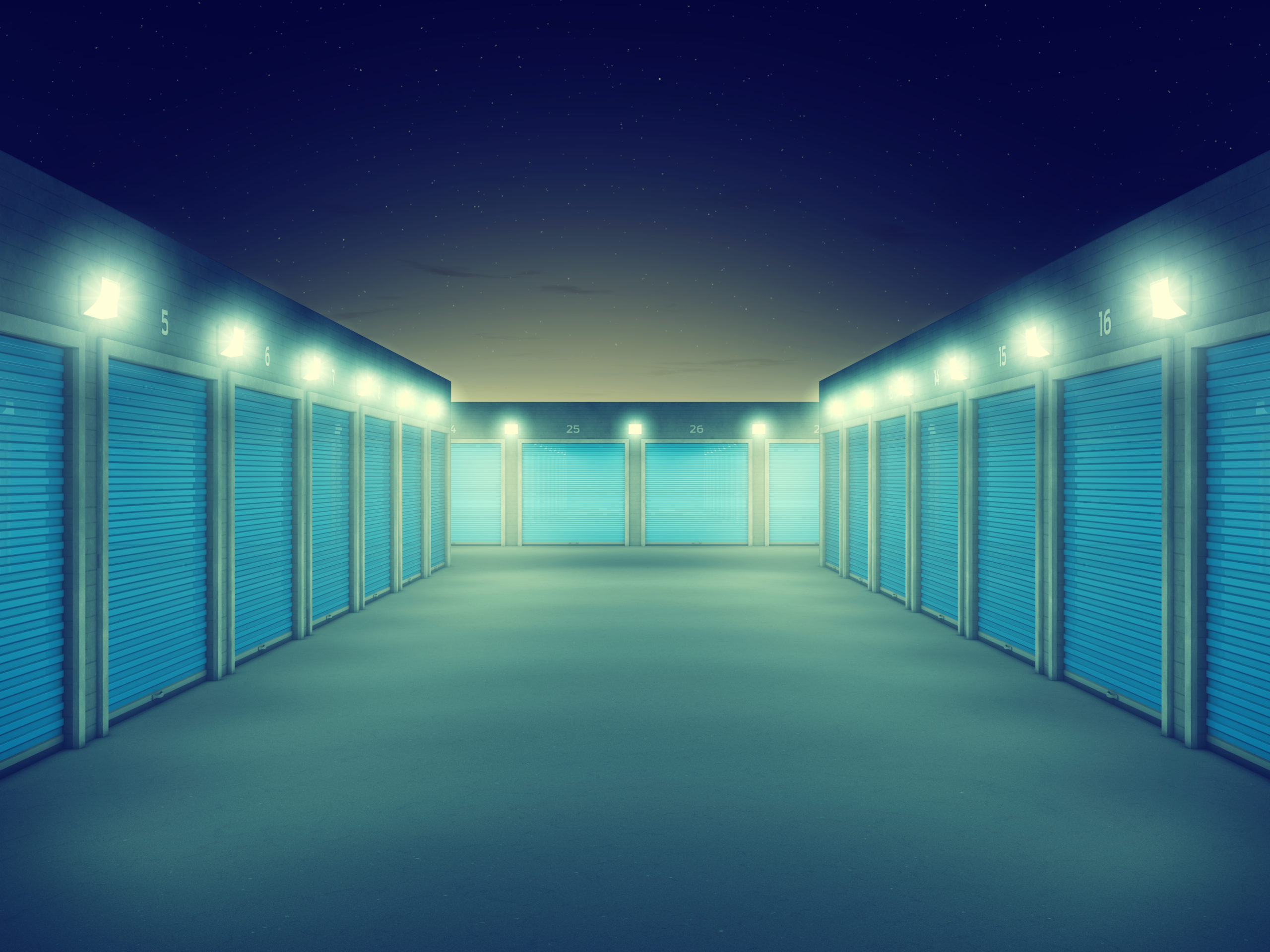 Outdoors,Storage,Units,At,Night,,,Self,Storage,Facility,,3d